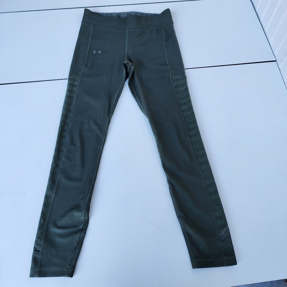 Under Armour Green Fitted High Rise Ankle Leggings Compression Sz Small